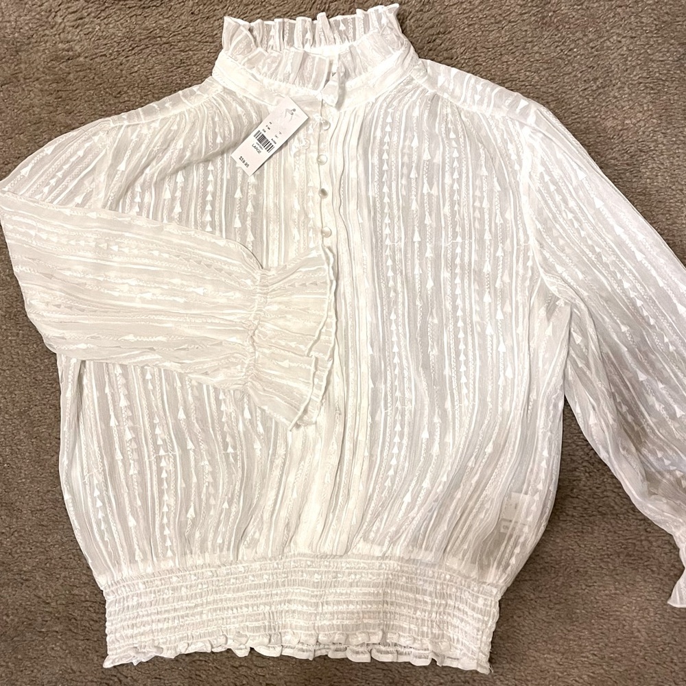 New York and Company white sheer button front blouse